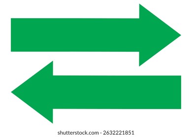 Green large forward or left and right pointing long arrow. Long arrows icon set. Vector set of trendy long arrows left and right in flat style. Two side direction  arrows vector illustration.