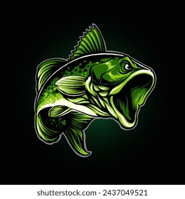 the green largemouth bass fishing illustration vector