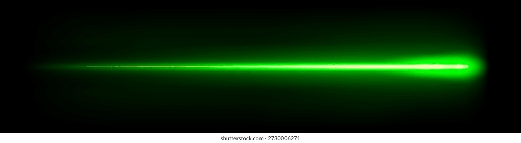 Feixe de laser verde, raio de luz em movimento, luz cometa brilhante flare, ilustração vetorial.
