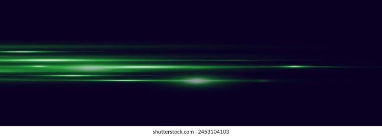Rayos láser verdes. Movimiento dinámico de líneas y luz.