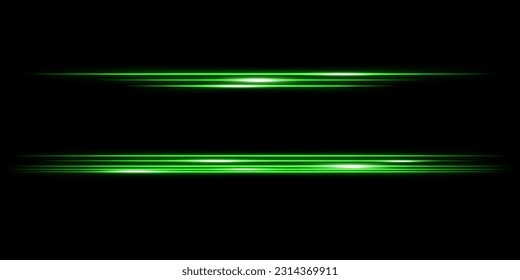 Green laser beams, glowing stripes. Abstract vector illustration isolated on black background.