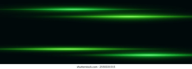 Feixes de laser verdes, brilho horizontal de luz. Ilustração vetorial EPS10