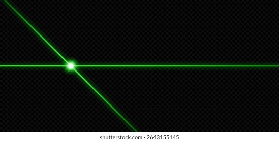 Feixes de laser verde se cruzam em fundo escuro com brilho de néon e efeito de energia digital. Segurança futurista ou tema de ciência com explosão de energia e precisão. Modelo de ilustração vetorial abstrata.