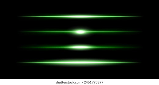 Green laser beams isolated on a black background. Glowing stripes. Abstract vector illustration.