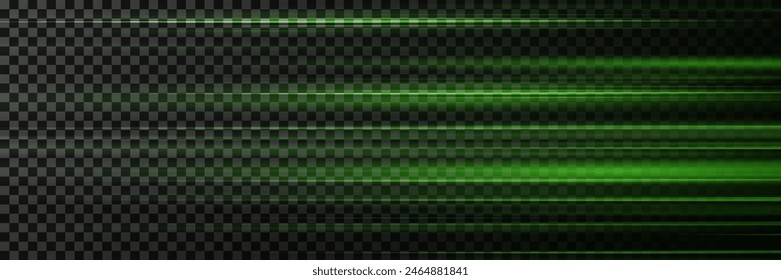 Green laser beams. Moving lines effect. On a transparent background.