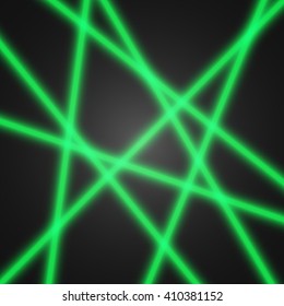 Green laser beams. Vector illustration.
