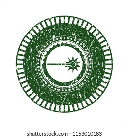 Green laser icon inside distressed grunge stamp