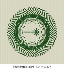 Green laser icon inside distressed grunge stamp
