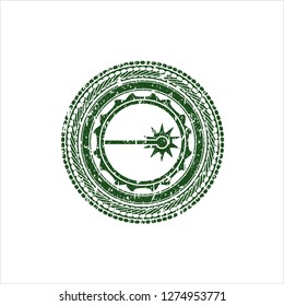 Green laser icon inside distressed rubber seal