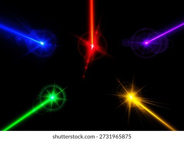 Green laser light beam effect isolated on transparent background. Vector blue neon line abstract design. Lazer show with sparkle and smoke presentation pointer. Led broadway entertainment illustration