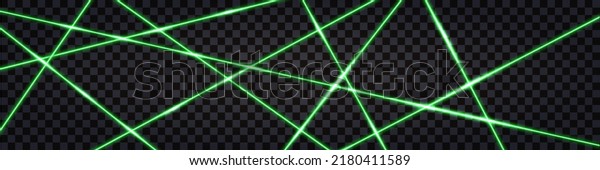 Green laser light beams, glowing ray lines.\
Abstract technology background. Safety scanner light network\
system. Vector\
illustration