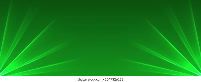 Fondo verde del laser., rayos brillantes o haces de neón, telón de fondo futurista brillante.