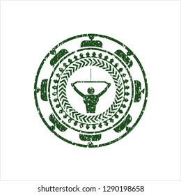 Green lat pull down, exercise icon inside distress rubber grunge stamp