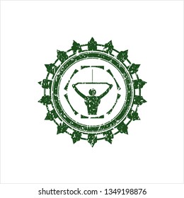 Green lat pull down, exercise icon inside distressed grunge stamp