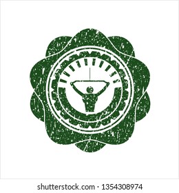 Green lat pull down, exercise icon inside rubber stamp with grunge texture