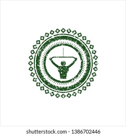 Green lat pull down, exercise icon inside distress rubber grunge texture stamp