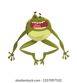 Green laughing frog amfibian animal cartoon character vector Illustration on a white background