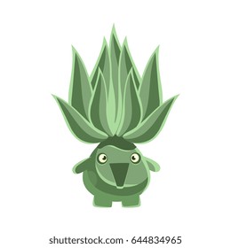 Green laughing succulent emoji. Cartoon emotions character vector Illustration