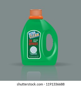 Green laundry detergent bottle mock up with high detail. Vector illustration.