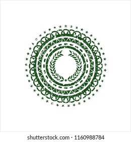 Green laurel wreath icon inside rubber grunge texture stamp