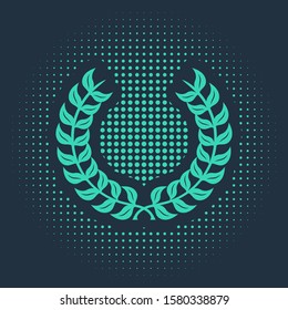 Green Laurel wreath icon isolated on blue background. Triumph symbol. Abstract circle random dots. Vector Illustration