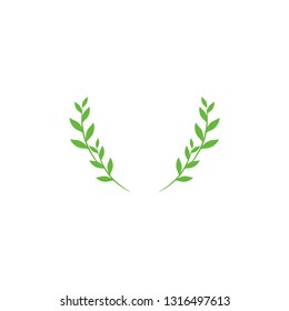 Green Laurel Wreath Icon. Vector Flat illustrationisolated on white.  Winner label made of twigs with green leaves. Victory logo. First place, award icon