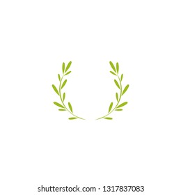 Green Laurel Wreath Icon. Vector Flat illustrationisolated on white.  Winner label made of twigs with green leaves. Victory logo. First place, award icon