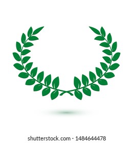 Green laurel wreath icon for web design. Award sign. Vector illustration isolated on white background