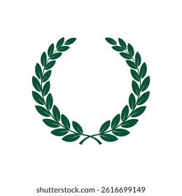 Green laurel wreath illustration, perfect for representing victory, honor, success, achievement, and historical themes in various design projects.