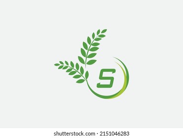 Diseño de letras y alfabetos del símbolo de la corona del laurel verde vectorial y del icono circular