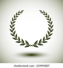Green laurel wreath on white background.