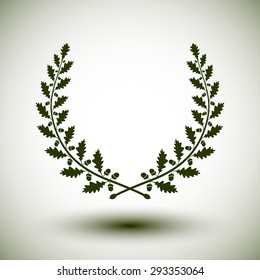 Green laurel wreath on white background, vector illustration.