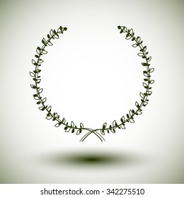 Green laurel wreath on white background.