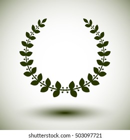 Green laurel wreath on white background.