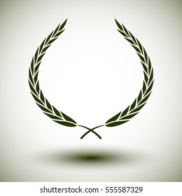 Green laurel wreath on white background.