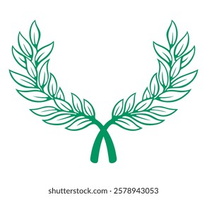 Green laurel wreath for the winner. Stencil vector image, white background