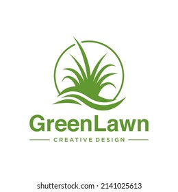 Green Lawn And Garden Care Company Creative Design. Vector Grass And Tree Icon Set For Landscaping Company