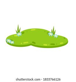 Green lawn with grass and flowers. Element of the summer landscape. Meadow with hills. Background and template. Flat cartoon illustration