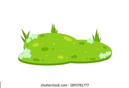 Green lawn with grass and flowers. Element of the summer landscape. Meadow with hills. Background and template. Flat cartoon illustration