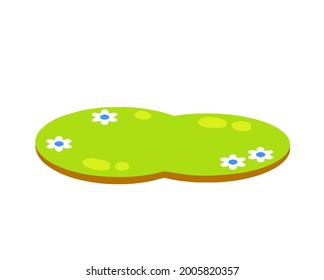 Green lawn with grass and flowers. Element of summer landscape. Meadow with hills. Background and template. Flat cartoon illustration
