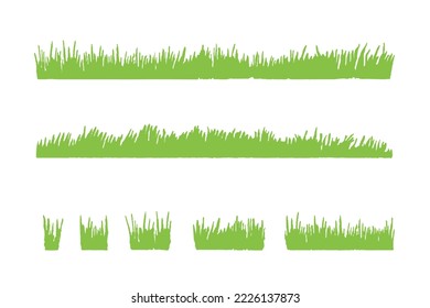 Green lawn grass texture. natural, organic, bio, eco label background. Ground land pattern. Grassland border. Spring concept. Horizontal banner. Hand drawn style. Flat vector illustration.