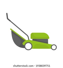 
Green Lawn Mower For Cutting Grass, Icon Isolated On White Background. Cartoon Flat Design. Vector Illustraion.