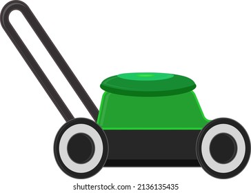 Green lawn mower, illustration, vector on a white background.