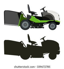 Green lawnmower on a white background