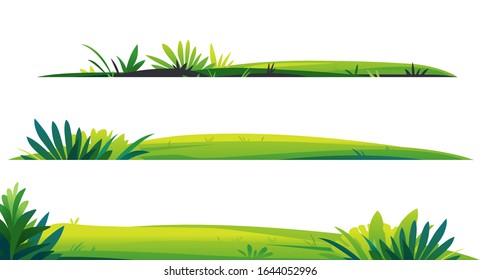 Green lawns with grass and plants on white background, composition of plants on the sunny lawn