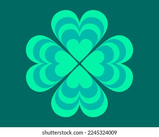 Green Layered Heart Four Leaf Clover