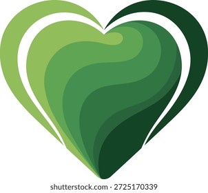 Forma de corazón en capas verde con acentos blancos y curvas suaves