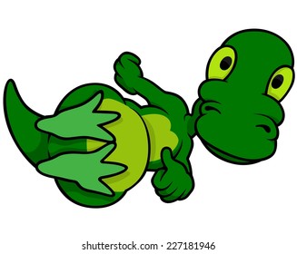 Green Laying Dinosaur - Colored Cartoon Illustration, Vector