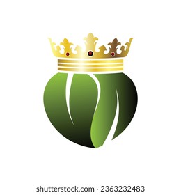 Green Leaf 3d like LOVE with crown Icon vector illustration very elegant and luxury