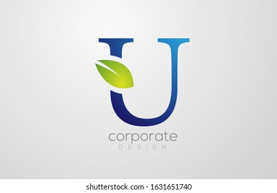 green leaf alphabet letter U logo icon design template. Suitable for a green energy or natural products company logotype